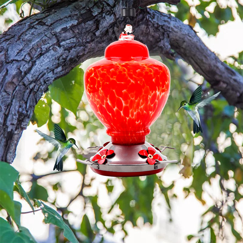 Hand Blown Glass Hummingbird Feeder - 38 Ounces