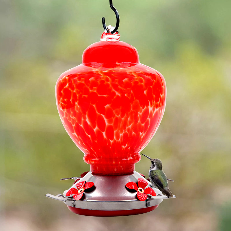Hand Blown Glass Hummingbird Feeder - 38 Ounces