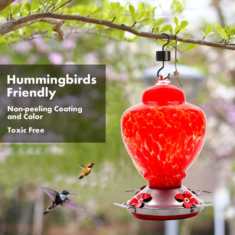 Hand Blown Glass Hummingbird Feeder - 38 Ounces