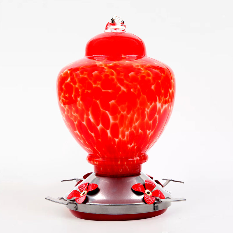 Hand Blown Glass Hummingbird Feeder - 38 Ounces