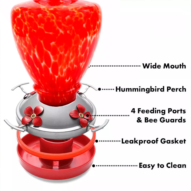 Hand Blown Glass Hummingbird Feeder - 38 Ounces
