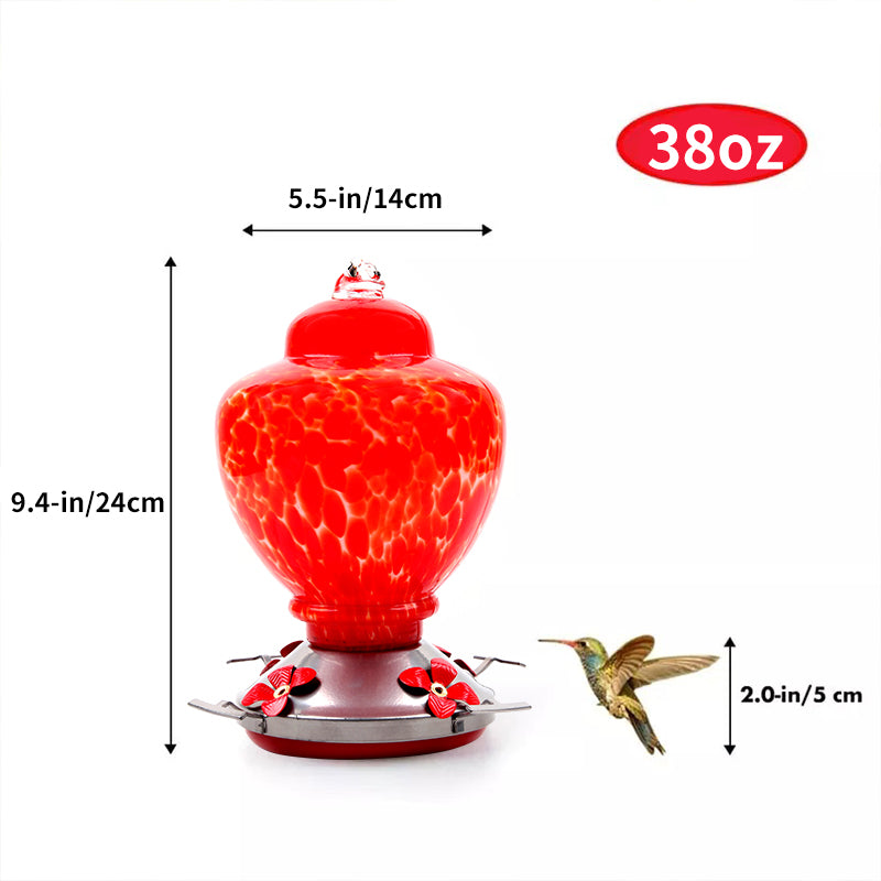 Hand Blown Glass Hummingbird Feeder - 38 Ounces
