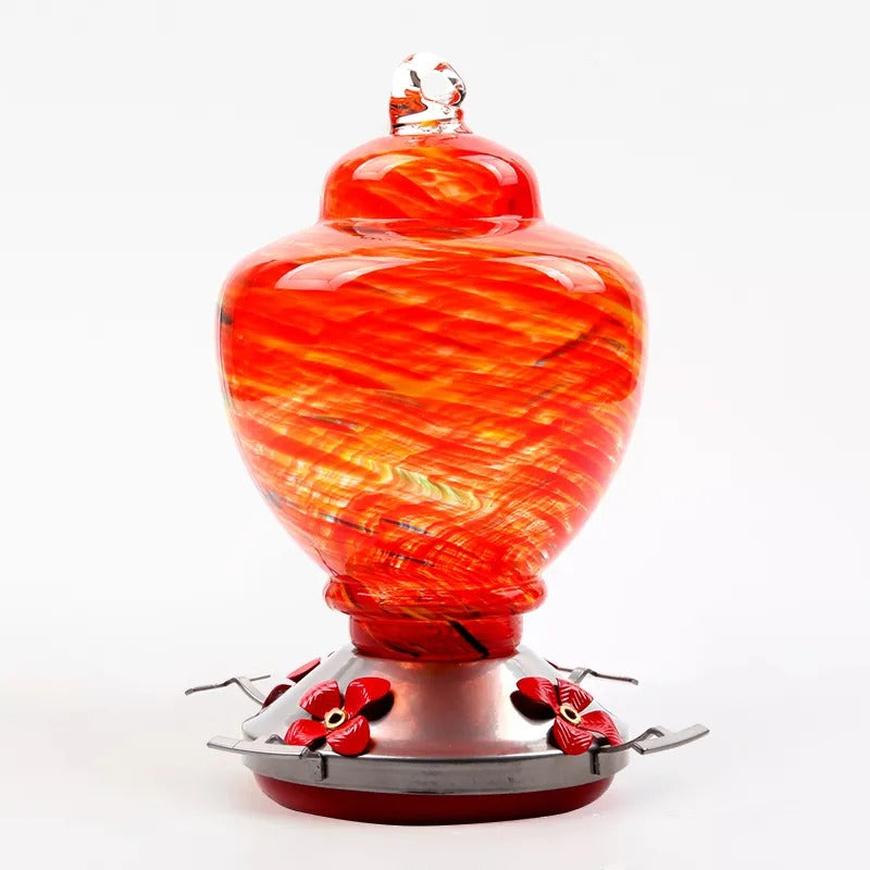 Hand Blown Glass Hummingbird Feeder - 38 Ounces