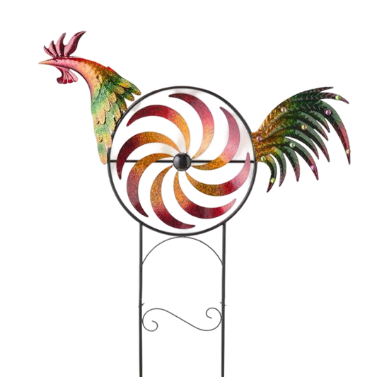 Sherum Iridescent Rooster Wind Spinner Garden Decor