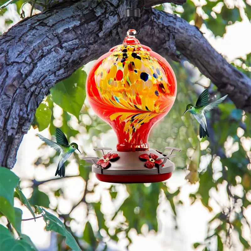 Hand Blown Glass Hummingbird Feeder - 32 Ounces