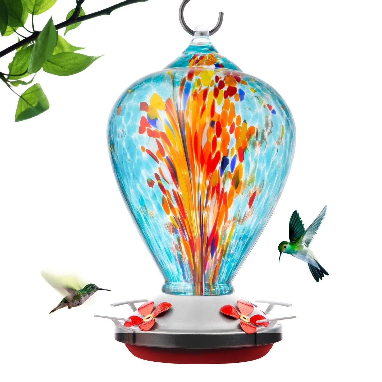 Hand Blown Glass Hummingbird Feeder - 34 Ounces