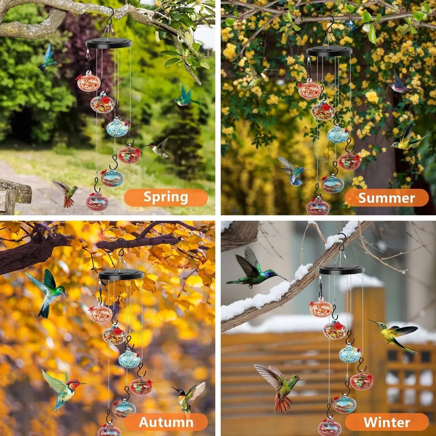 Sherum Glasses Wind Chime Hummingbird Feeder