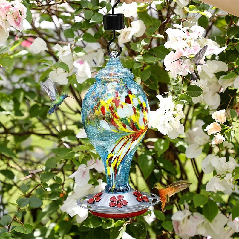 Hand Blown Glass Hummingbird Feeder - 25 Ounces